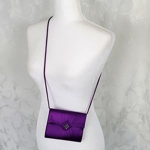 Pacific Express Evening Bag Purple Knit Cross Body Strap Faux Diamonds